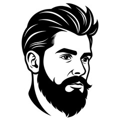 A young man's head without shoulders, with a beautiful beard vector silhouette