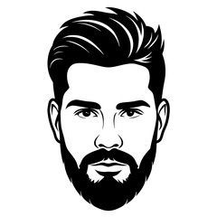 A young man's head without shoulders, with a beautiful beard vector silhouette