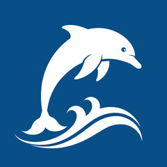 Dolphin over a wave engraving vector silhouette an white background