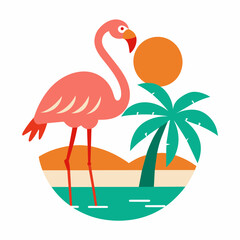 Flamingo and summer vibes with palm tree t-shirt design vector illustration, white background