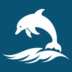 Dolphin over a wave engraving vector silhouette an white background