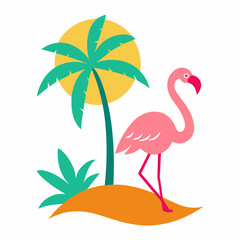 Flamingo and summer vibes with palm tree t-shirt design vector illustration, white background