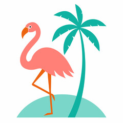 Flamingo and summer vibes with palm tree t-shirt design vector illustration, white background
