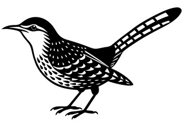 Solid black outline Cactus Wren animal vector silhouette