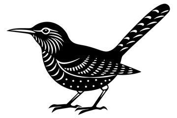 Solid black outline Cactus Wren animal vector silhouette