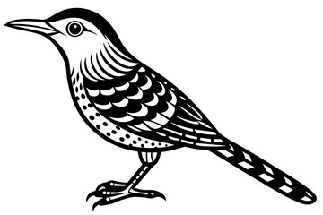 Solid black outline Cactus Wren animal vector silhouette