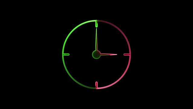 abstract neon shine clock icon animation with dark background.