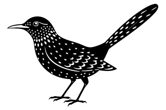 recommend clip art: Solid black outline Cactus Wren animal vector silhouette