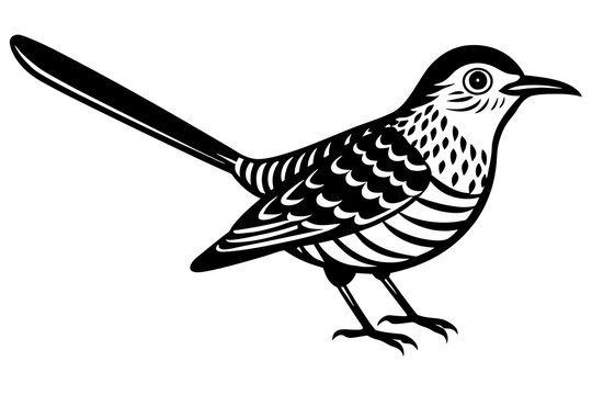 recommend clip art: Solid black outline Cactus Wren animal vector silhouette