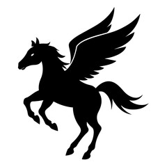 A flying horse vector silhouette on white background