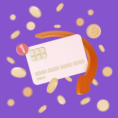 3d Financial and Banking Services Cashback Concept Cartoon Design Style. Vector illustration of Plastic Credit Card and Falling Golden Coins