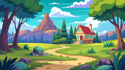 Fototapeta premium a large clearing and a house on the horizon vector illustration