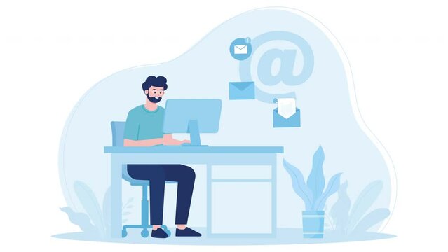 A man is sending an email flat design animation