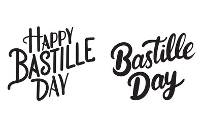 Happy Bastille Day collection text lettering. Hand drawn vector art.