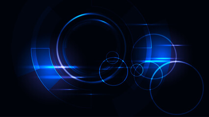 Futuristic Blue Glowing Interface with Circles and HUD Elements on Dark Background