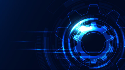 Futuristic Blue Glowing Interface with Circles and HUD Elements on Dark Background