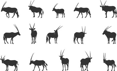 Oryx silhouettes,  Oryx svg, Horned animal silhouettes, Horned oryx svg, Oryx gazella svg, Oryx vector set.
