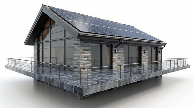generate a realistic visual representation of solar panes on the roof of the on large family house, emphatize on the solar panel 