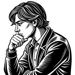 a person in a thoughtful pose with their hand vector illustration