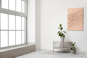 Fototapeta premium Table with Ficus trees in light room