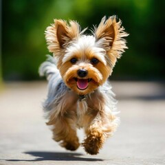 Playful Yorkie Running Outdoors, AI-Generated Image of a Happy Dog