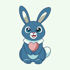 Smiling Rabbit with Heart icon Adorable Kawaii Illustration | Isolated Flat Design
