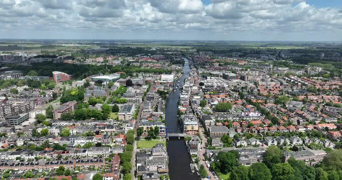 Alphen aan den Rijn, The Netherlands, city center aerial view.