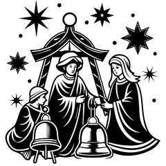 a playful illustration of a nativity scene with vector illustration