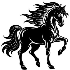 a powerful and majestic horse silhouette with flower vector illustration