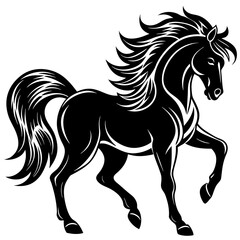 a powerful and majestic horse silhouette with flower vector illustration