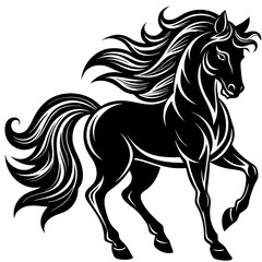 a powerful and majestic horse silhouette with flower vector illustration