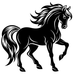 a powerful and majestic horse silhouette with flower vector illustration