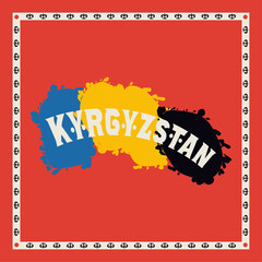 The inscription Kyrgyzstan on a colored background with splashes. Template for T-shirt, poster, book, banner. Inscription Kyrgyzstan for decoration. Background for design.