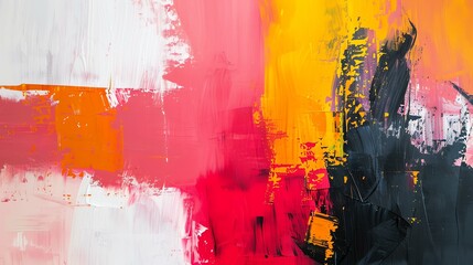 Bright multicolored abstract painting background. Pink, white, yellow and black colors.