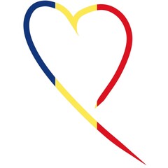 Abstract heart with colors of Romanian flag. Travel and Geography concept