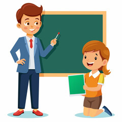 a teacher teach his student on blackboard vector illustration