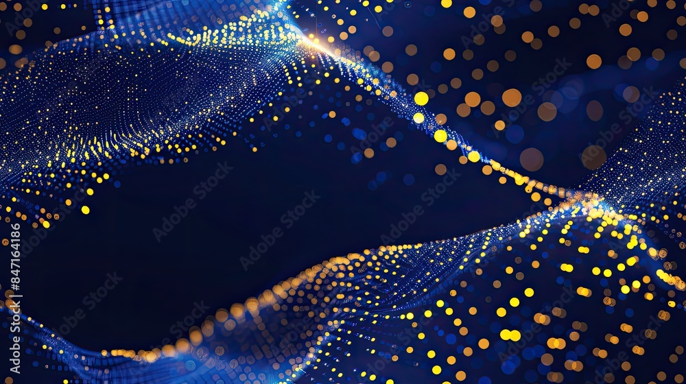Fototapete digital data technology with binary code and a network of digital particles on a dark blue backdrop,
