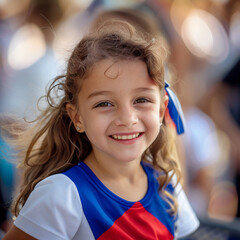 portrait of a Czech football fan, young girl celebrating football championship in stadium
