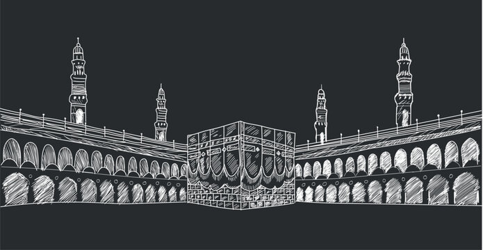 saudi arabia mecca kaaba hand drawing vector illustration	