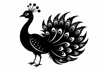 Peacock black Silhouette icon on white background