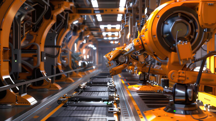 Fototapeta premium Robotic assembly line in an automotive factory