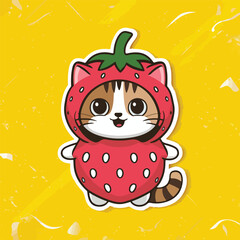 Berry Cute Strawberry Cat Sticker