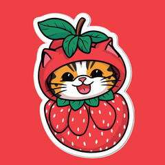 Berry Cute Strawberry Cat Sticker