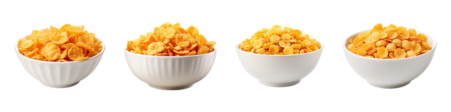 Collection set of Bowl with cornflakes isolated on transparent background