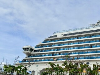view of a cruise ship docked at the point a pitre cruise terminal in guadeloupe in the french west...