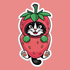 Berry Cute Strawberry Cat Sticker