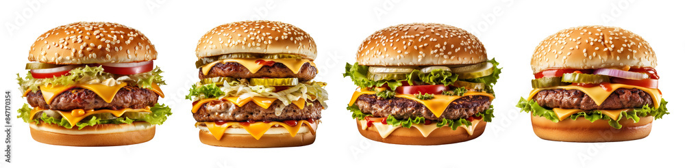 Wall mural collection set of cheese burger isolated on transparent background