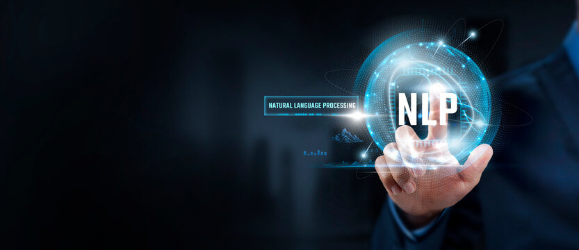 NLP Businessman Touching Natural Language Processing (NLP) and Global Network. Understanding, Communication.