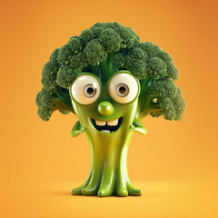 Cute Cartoon Vegetable Broccoli Character with Big Eyes