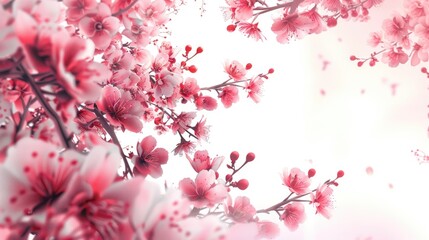Fototapeta premium Cherry blossoms in spring against a natural white backdrop